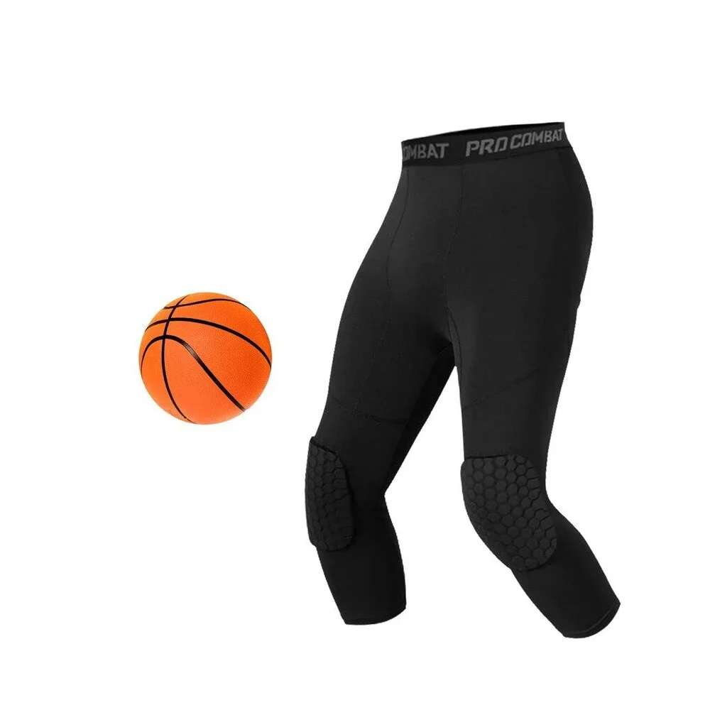 Unlimit Youth Black Basketball Pants Knee Pads Within Compression 3/4 XXXL